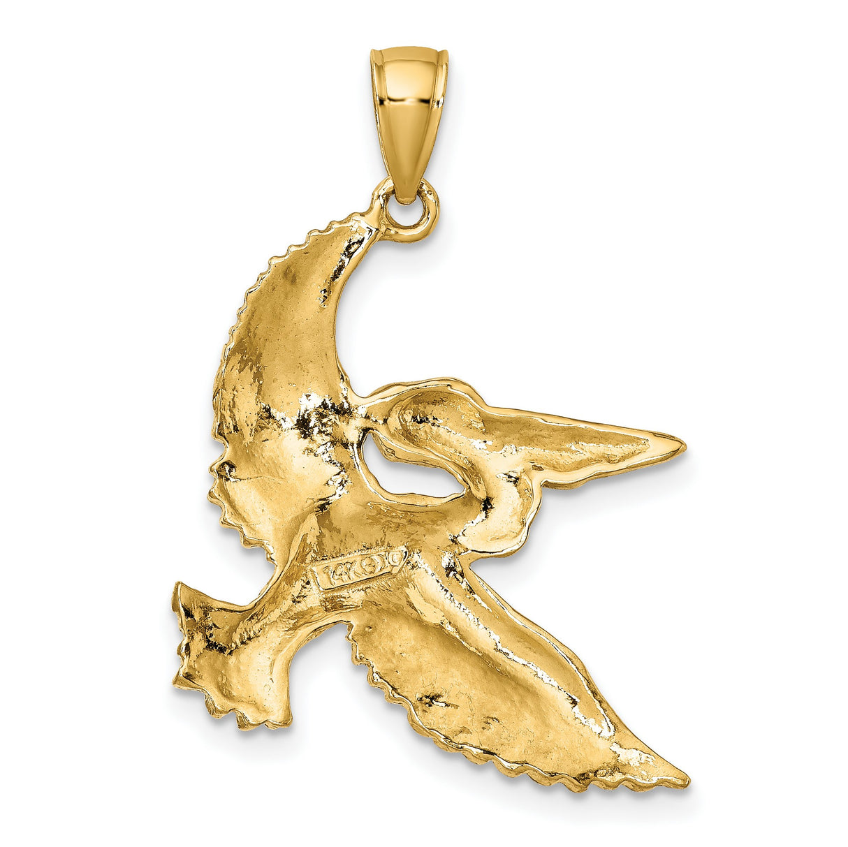 14k Multi-Tone Gold Flying Pelican Pendant, Nautical Bird Charm Symbolizing Resilience and Faith