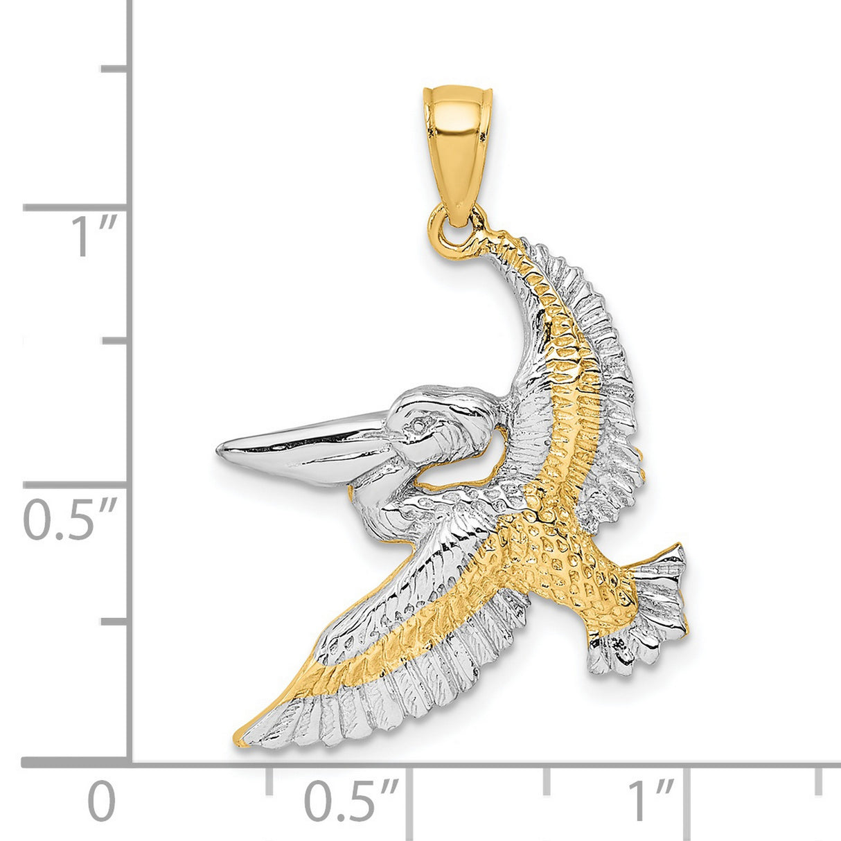14k Multi-Tone Gold Flying Pelican Pendant, Nautical Bird Charm Symbolizing Resilience and Faith