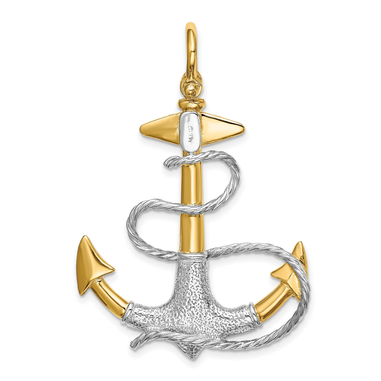 14k Two-Tone Gold Anchor Pendant with Rope Wrap Design, Nautical Cross Symbol