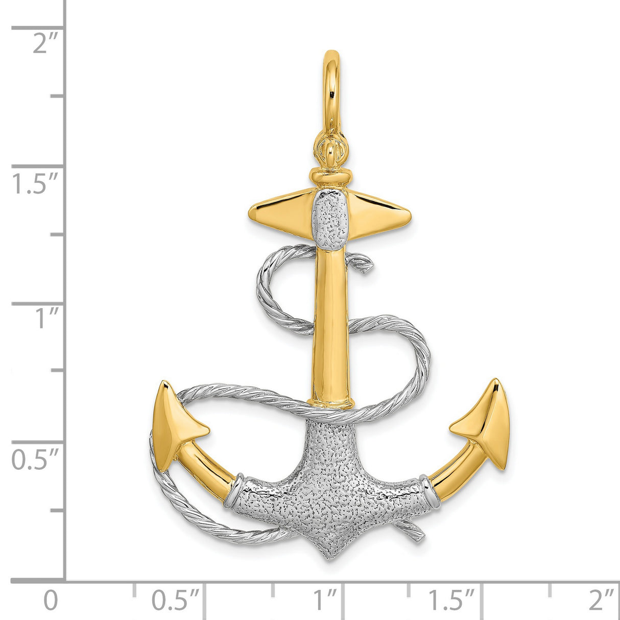 14k Two-Tone Gold Anchor Pendant with Rope Wrap Design, Nautical Cross Symbol