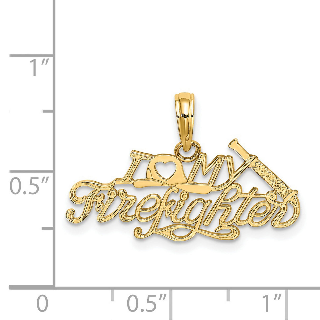 14k Yellow Gold Firefighter Pendant with Heart, Axe, and Fire Helmet Design