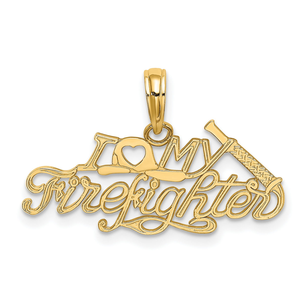 14k Yellow Gold Firefighter Pendant with Heart, Axe, and Fire Helmet Design