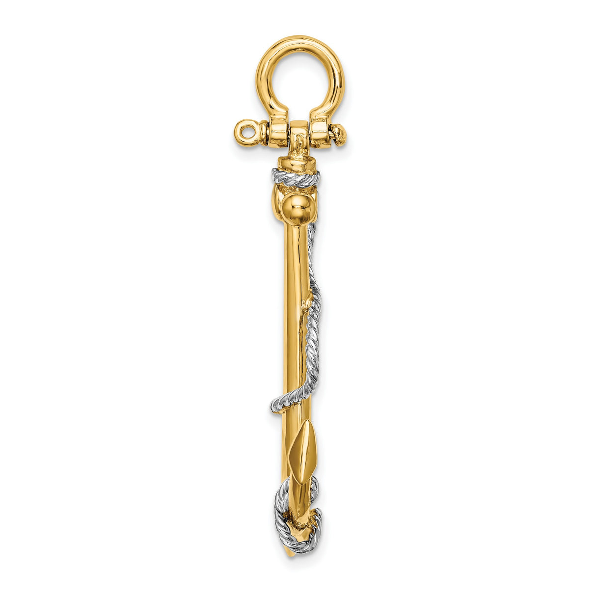 14k Multi-Tone Gold Anchor Pendant with Twisted Rope Design, Nautical Christian Symbol