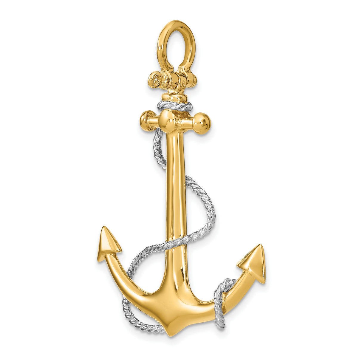 14k Multi-Tone Gold Anchor Pendant with Twisted Rope Design, Nautical Christian Symbol