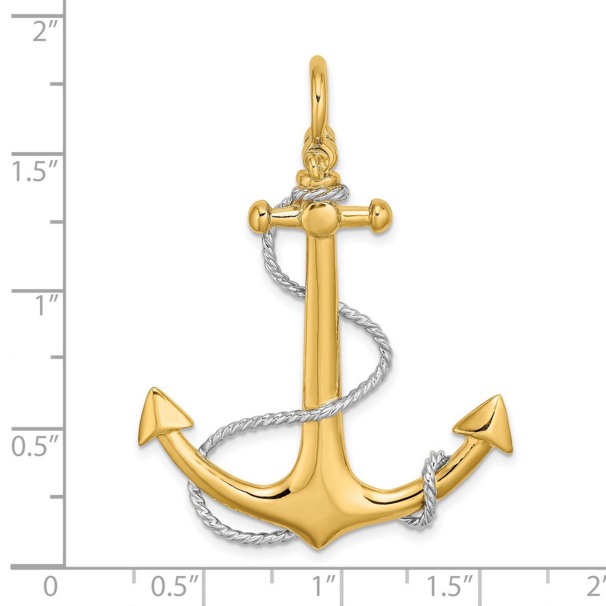14k Multi-Tone Gold Anchor Pendant with Twisted Rope Design, Nautical Christian Symbol