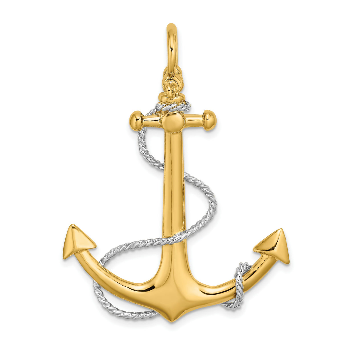 14k Multi-Tone Gold Anchor Pendant with Twisted Rope Design, Nautical Christian Symbol