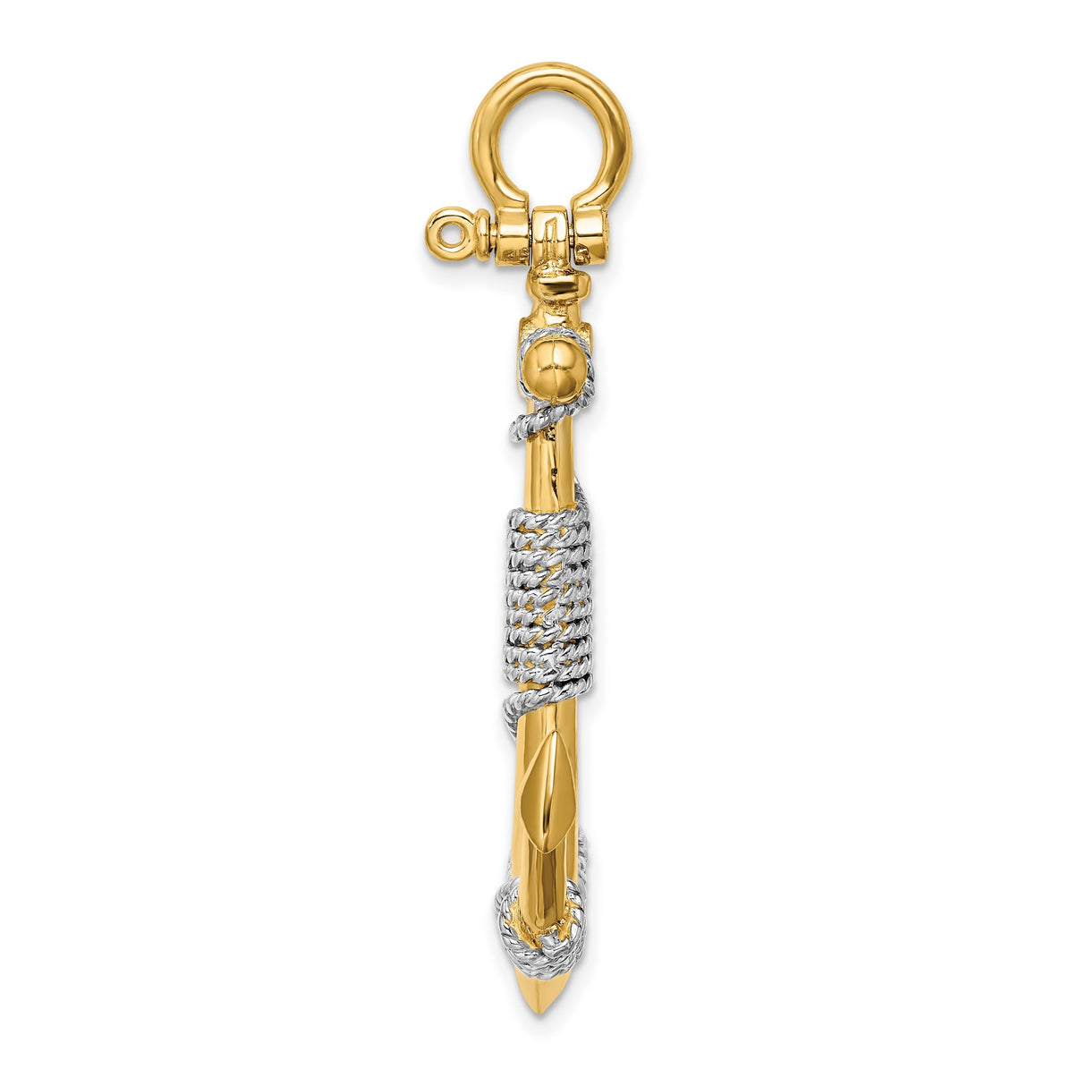 14k Two-Tone Gold Anchor Pendant with Rhodium Accents and Rope Detailing