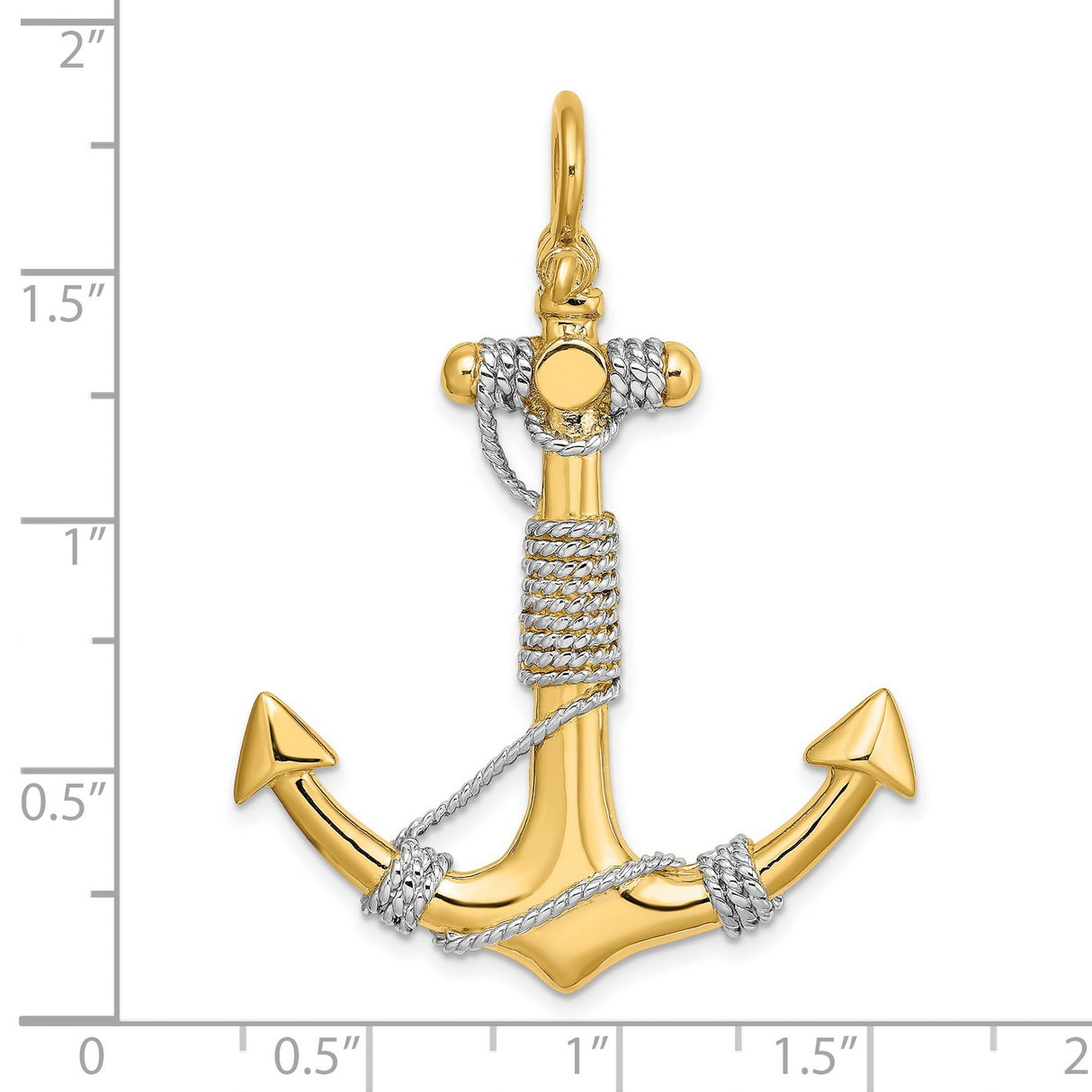 14k Two-Tone Gold Anchor Pendant with Rhodium Accents and Rope Detailing