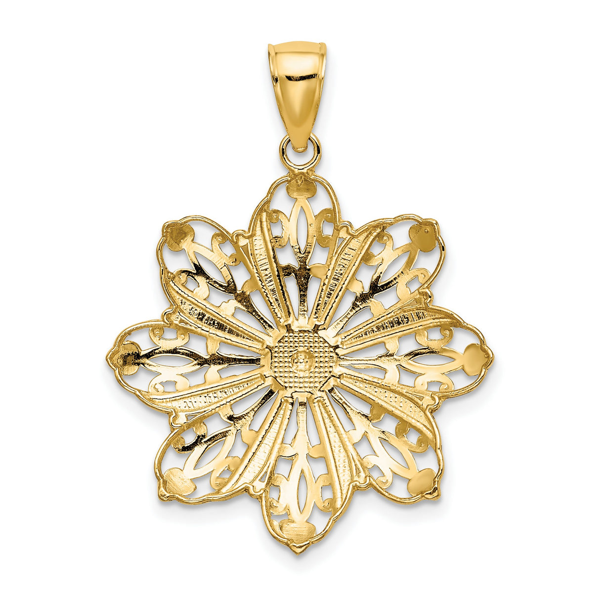 14k Two-Tone Gold Flower Pendant with Intricate Filigree Design for Women