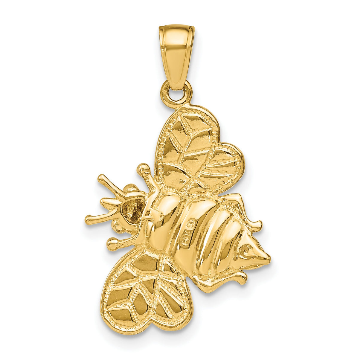 14k Yellow Gold and Rhodium Bumblebee Pendant with Two-Tone Textured Design