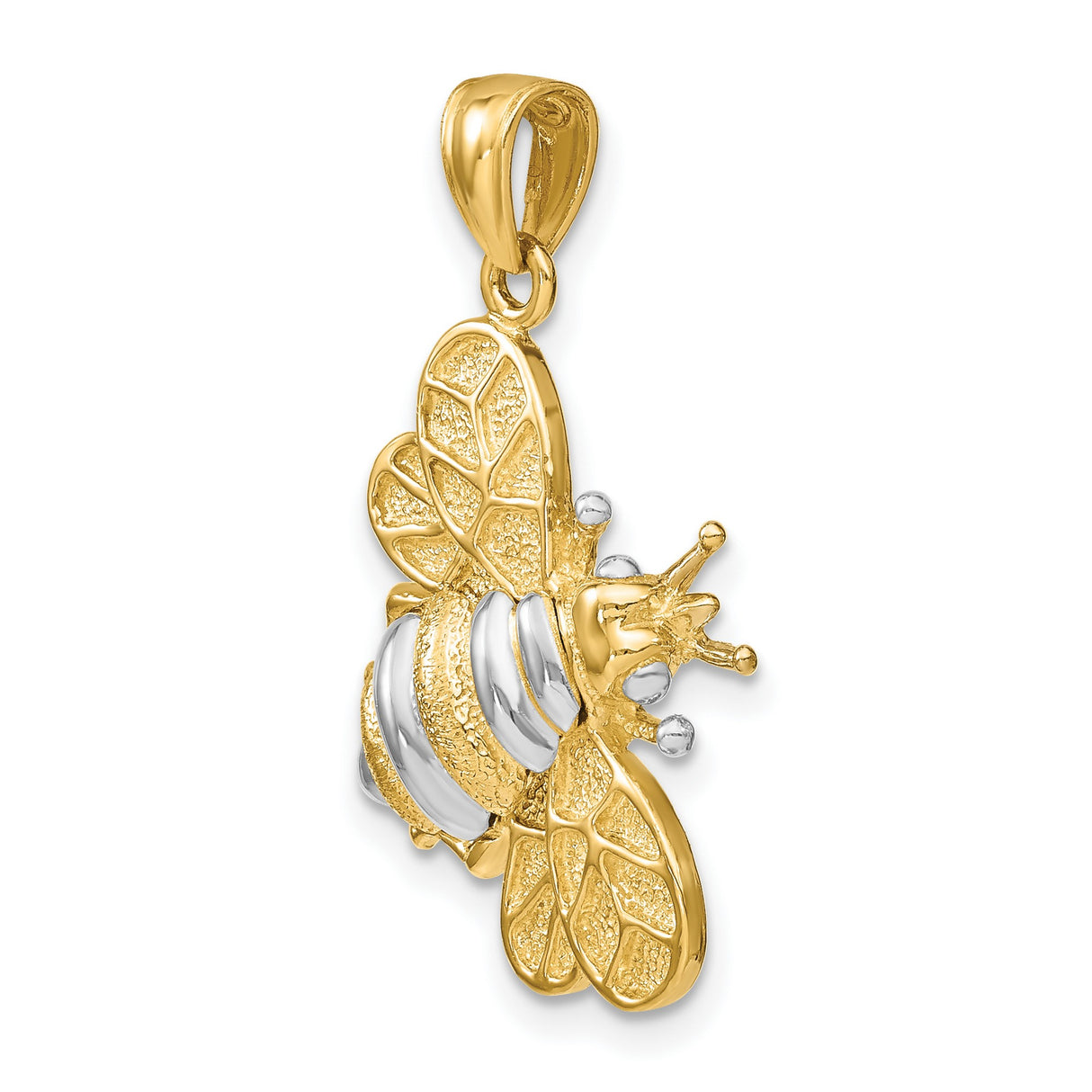 14k Yellow Gold and Rhodium Bumblebee Pendant with Two-Tone Textured Design