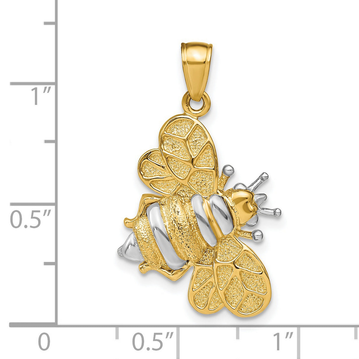 14k Yellow Gold and Rhodium Bumblebee Pendant with Two-Tone Textured Design