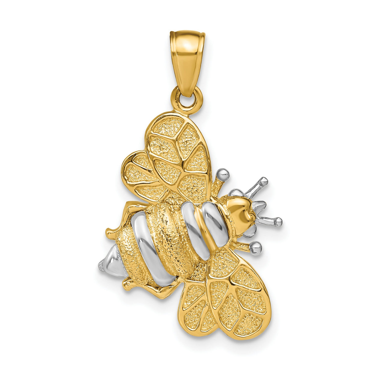 14k Yellow Gold and Rhodium Bumblebee Pendant with Two-Tone Textured Design