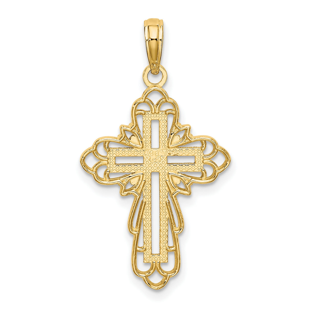 14k Two-Tone Gold Cross Pendant with Filigree Openwork and Textured Finish