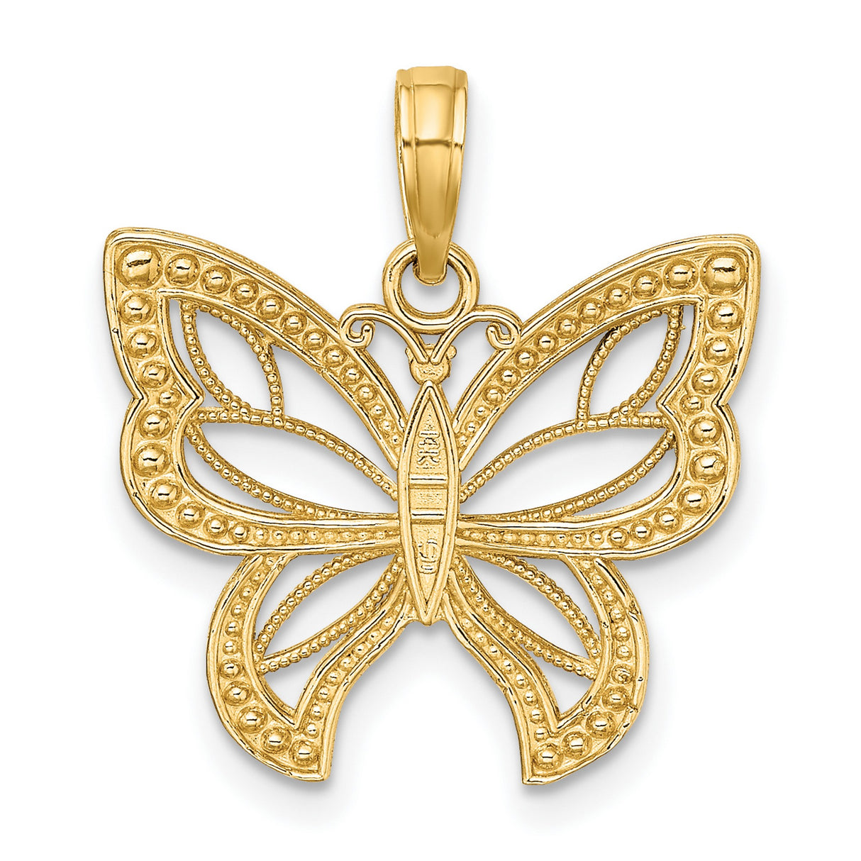14k Multi-Tone Gold Butterfly Pendant with Intricate Filigree Detail, Nature-Inspired Design