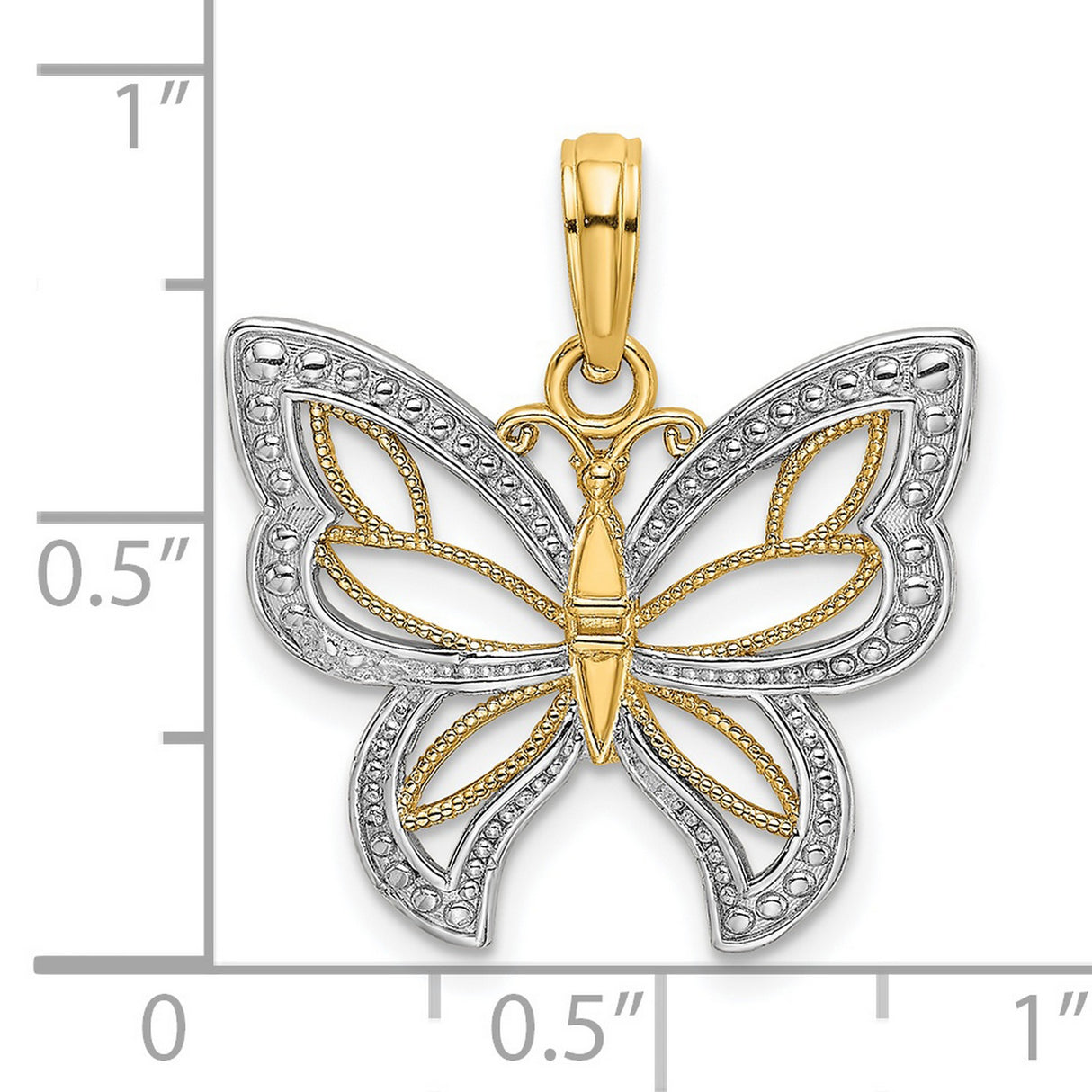 14k Multi-Tone Gold Butterfly Pendant with Intricate Filigree Detail, Nature-Inspired Design