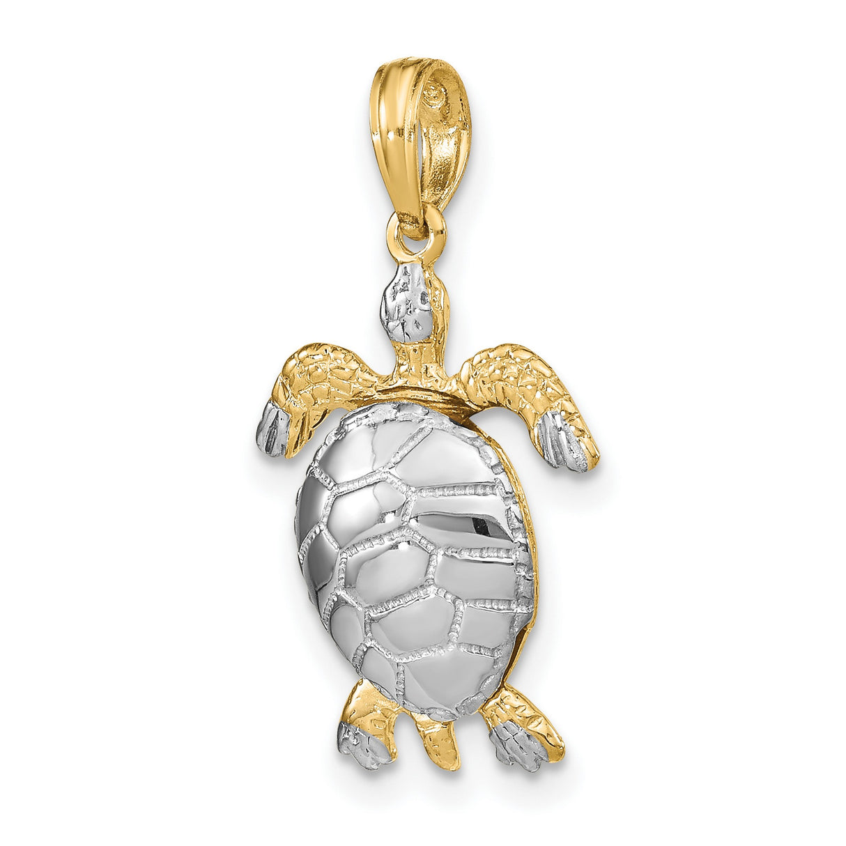 14k Multi-Tone Gold Sea Turtle Pendant, Ocean Animal Charm, Nature Jewelry for Women or Unisex Wear