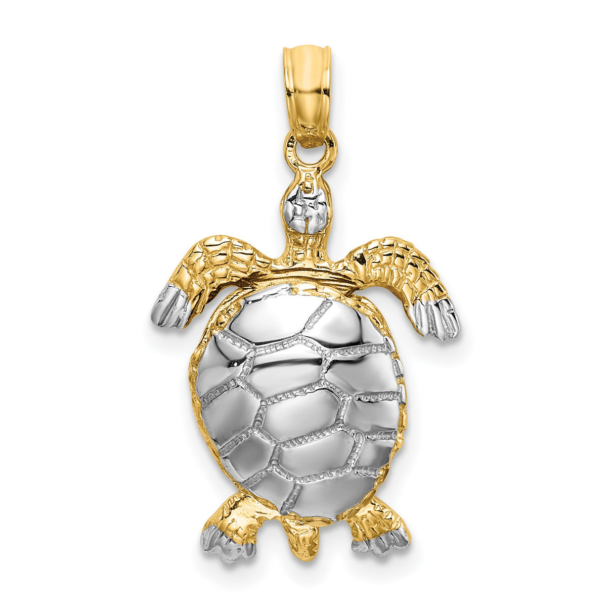 14k Multi-Tone Gold Sea Turtle Pendant, Ocean Animal Charm, Nature Jewelry for Women or Unisex Wear