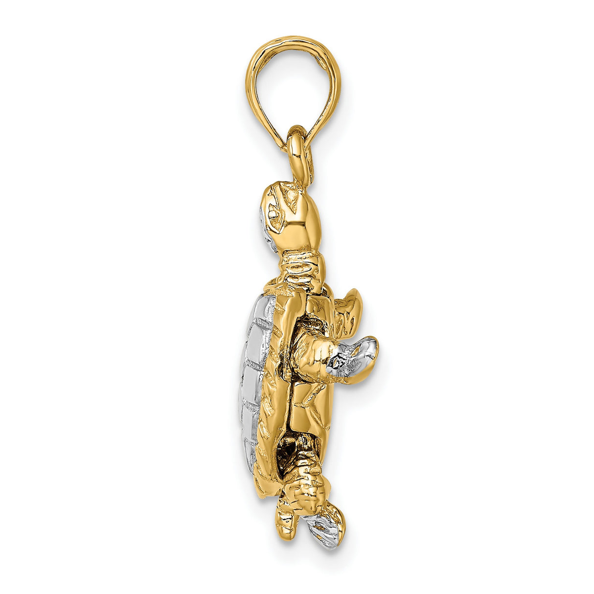 14k Multi-Tone Gold Turtle Pendant with Textured Shell, Ocean Life Animal Jewelry