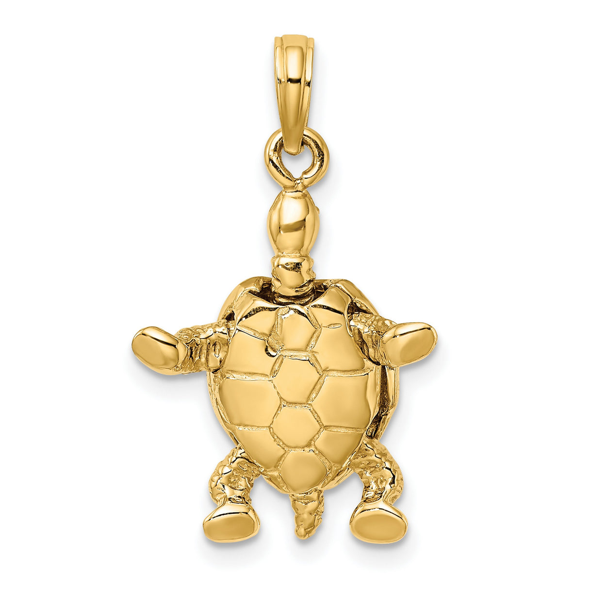 14k Multi-Tone Gold Turtle Pendant with Textured Shell, Ocean Life Animal Jewelry