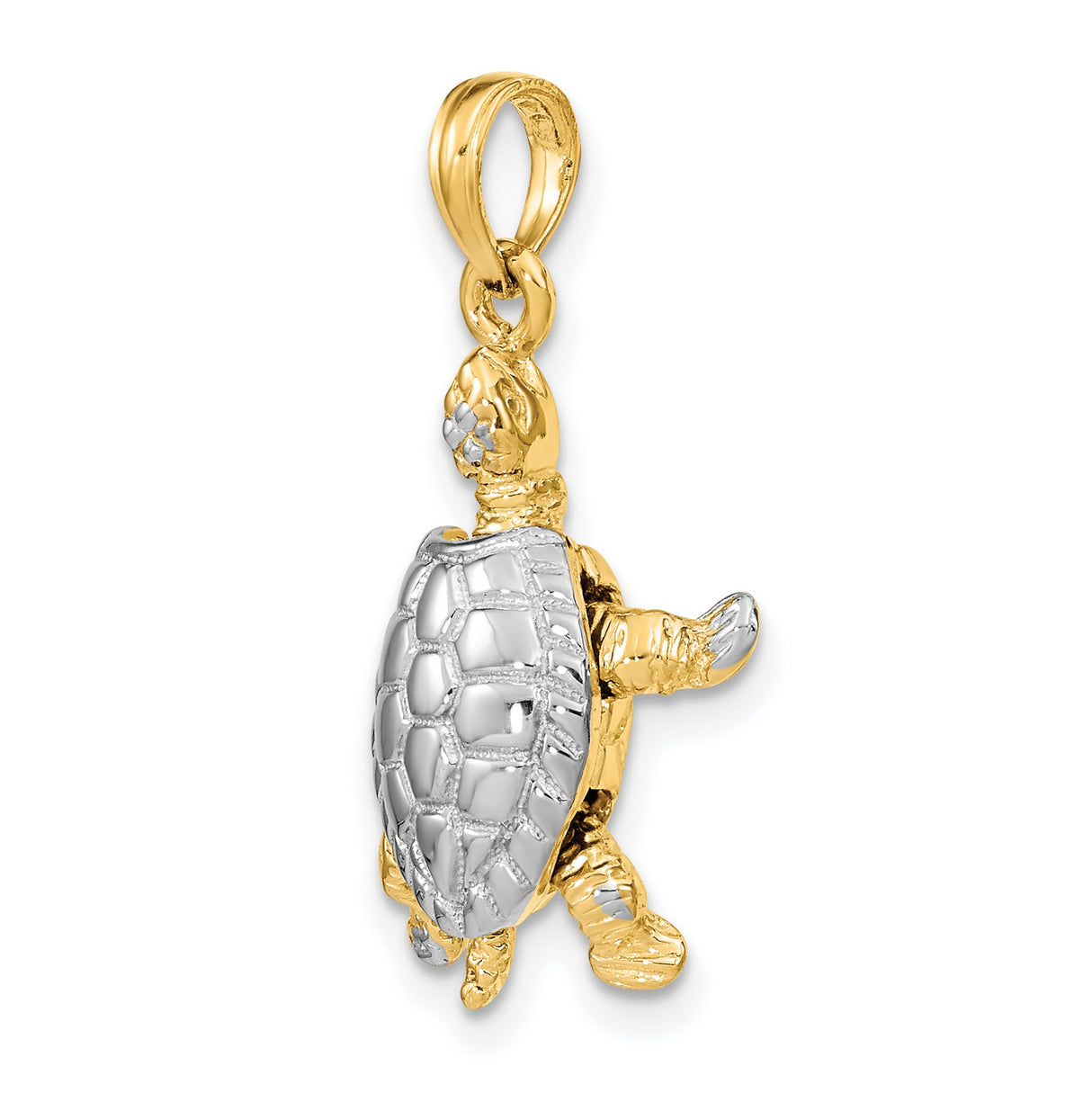 14k Multi-Tone Gold Turtle Pendant with Textured Shell, Ocean Life Animal Jewelry