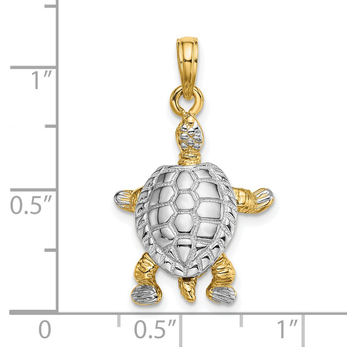 14k Multi-Tone Gold Turtle Pendant with Textured Shell, Ocean Life Animal Jewelry