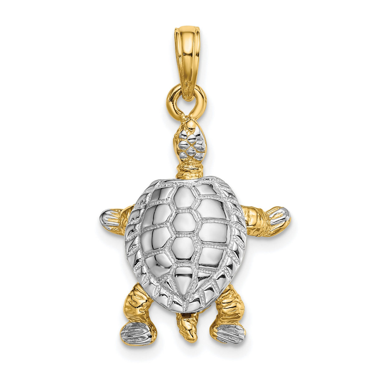 14k Multi-Tone Gold Turtle Pendant with Textured Shell, Ocean Life Animal Jewelry