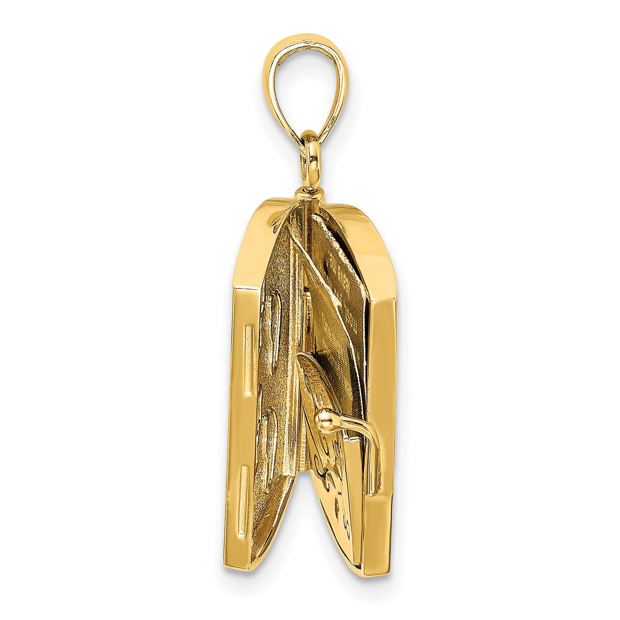 14k Yellow Gold and Rhodium Book Pendant with Footprints in the Sand Engraving, Christian Jewelry