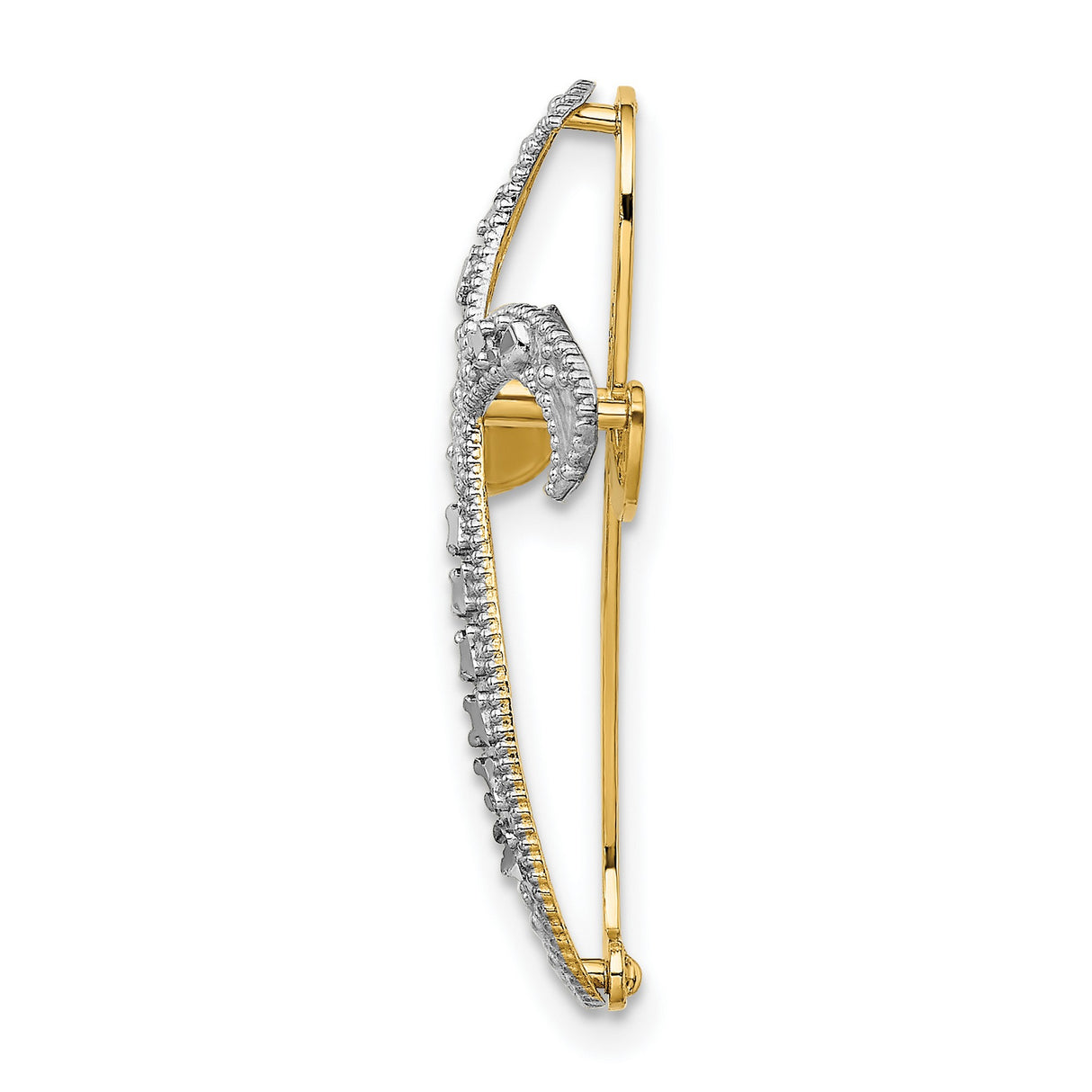 14k Yellow and White Gold Cross Pendant with Twisted Curved Design, Religious Charm