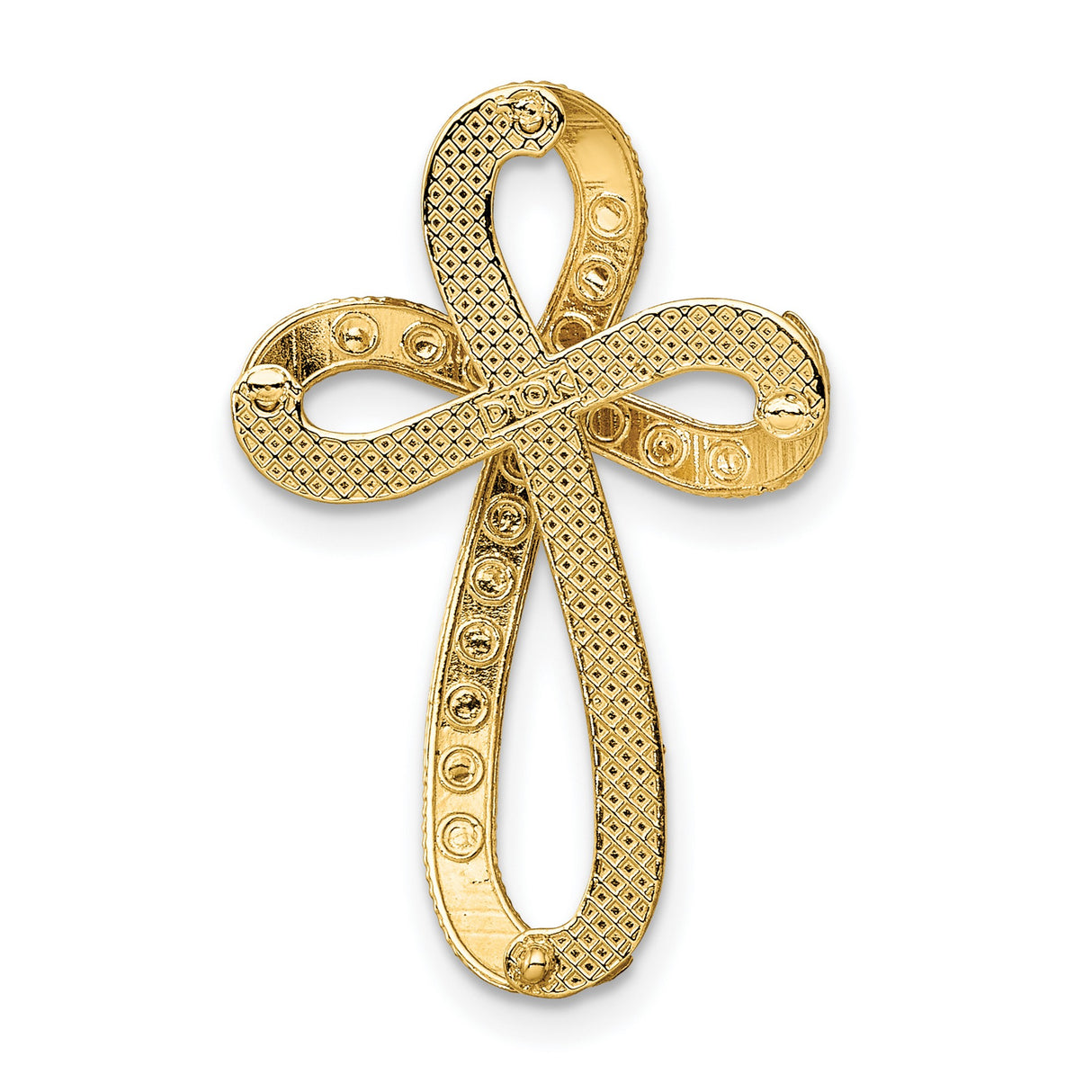 14k Yellow and White Gold Cross Pendant with Twisted Curved Design, Religious Charm
