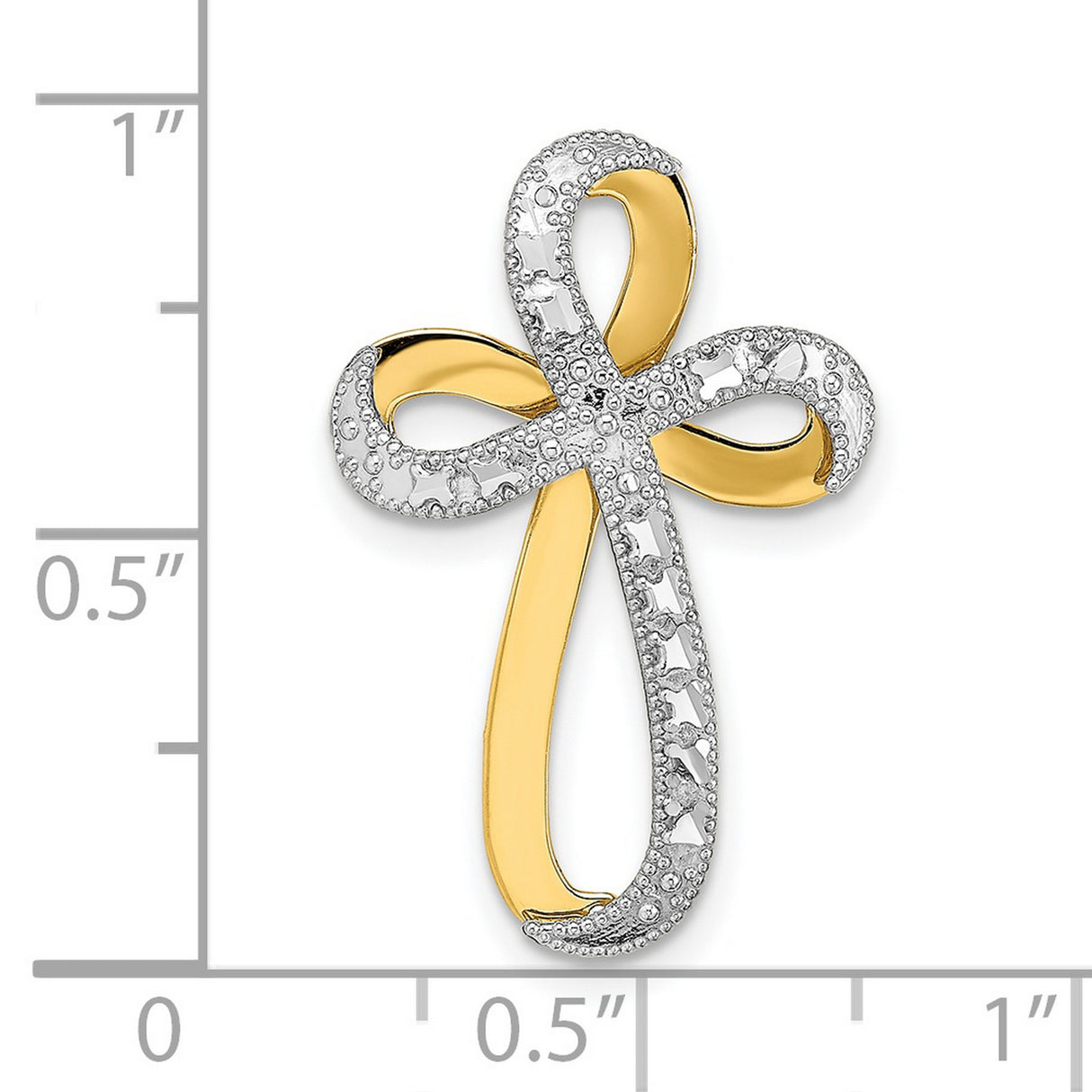 14k Yellow and White Gold Cross Pendant with Twisted Curved Design, Religious Charm