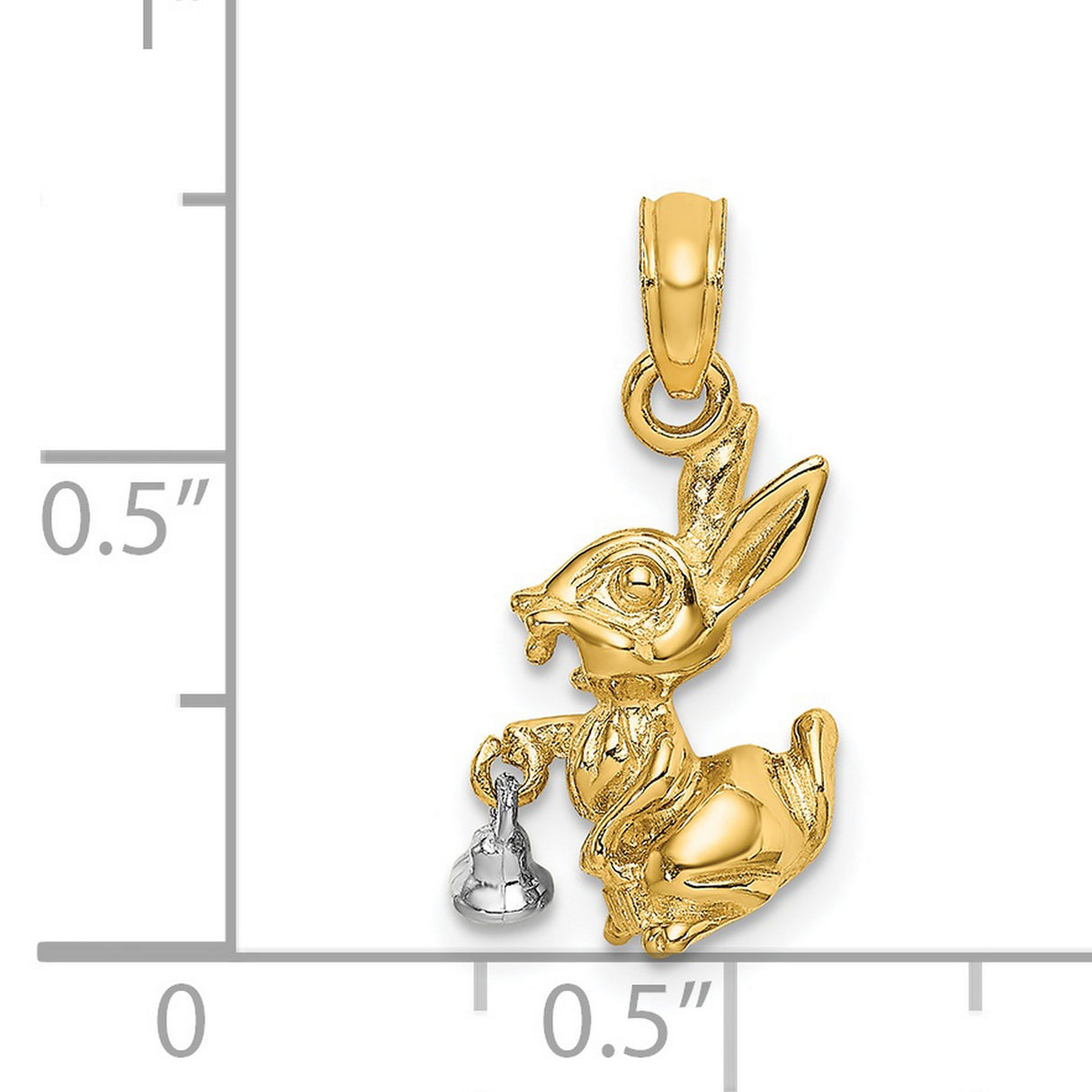 14k Two-Tone Gold Bunny Pendant with Movable Bell, 3D Rabbit Charm, Whimsical Animal Jewelry