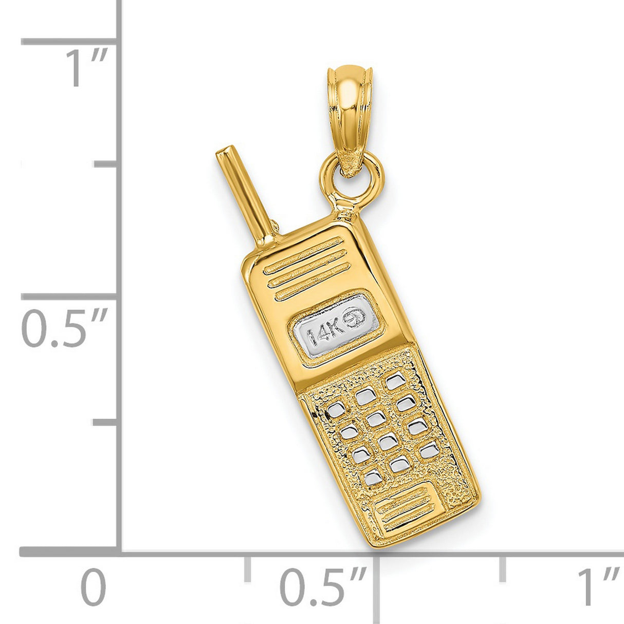 14k Multi-Tone Gold Cell Phone Pendant, Retro Rhodium Finish, Vintage Tech Style Charm