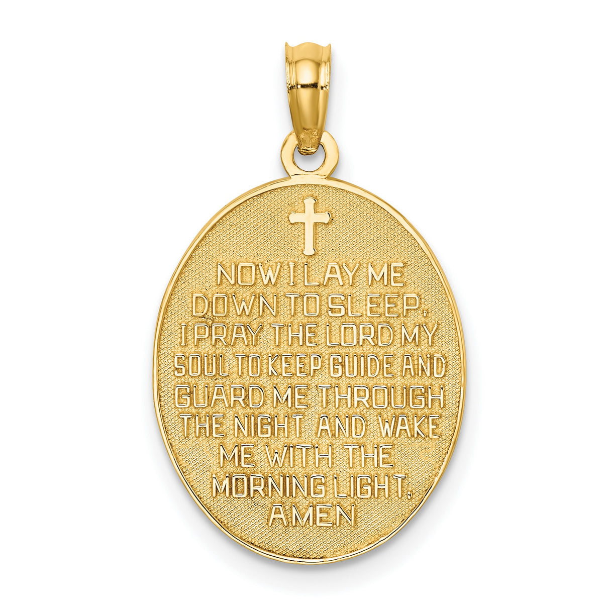 14k Multi-Tone Gold Oval Prayer Kneeling Medallion Pendant, Religious Charm for Baptism or Communion