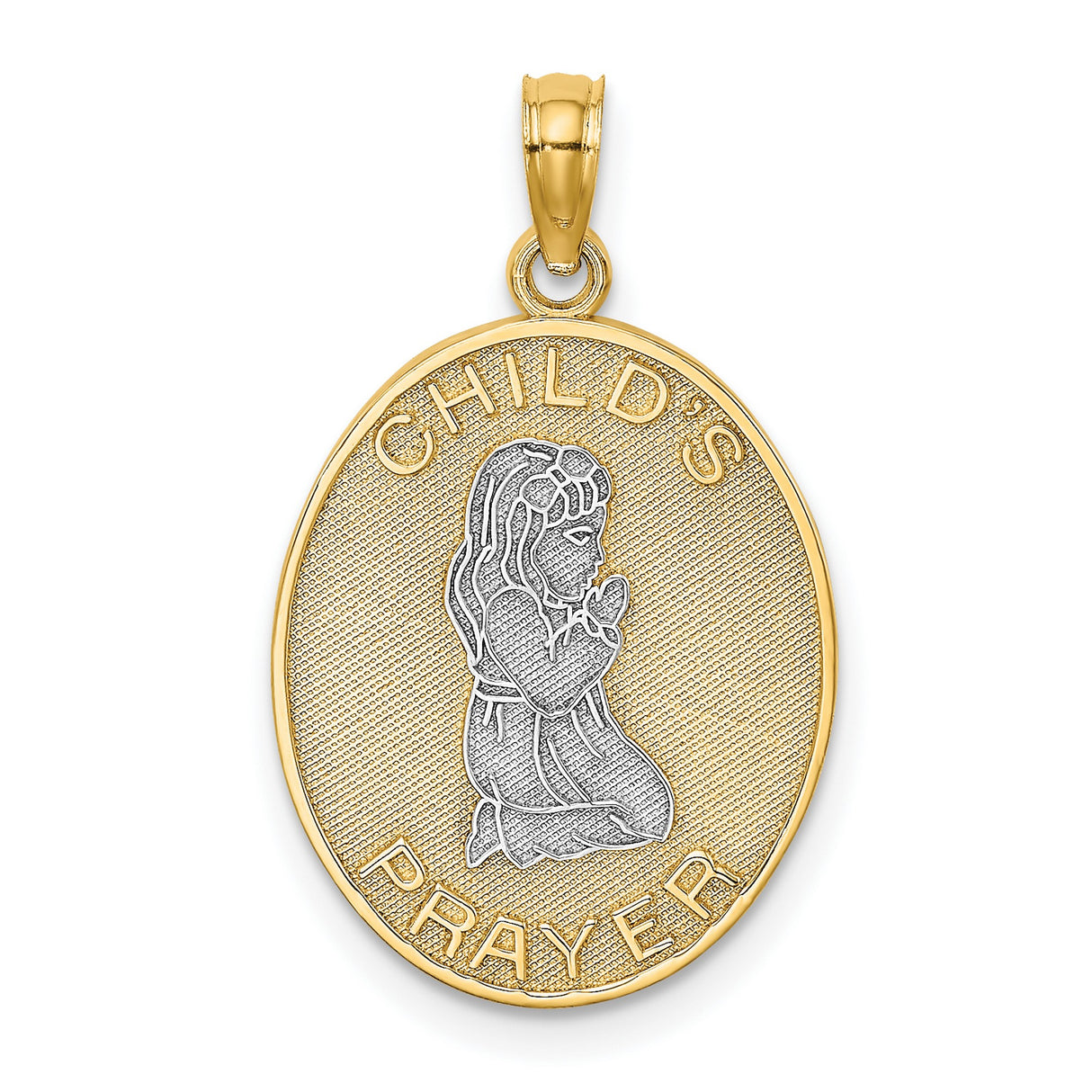 14k Multi-Tone Gold Oval Prayer Kneeling Medallion Pendant, Religious Charm for Baptism or Communion