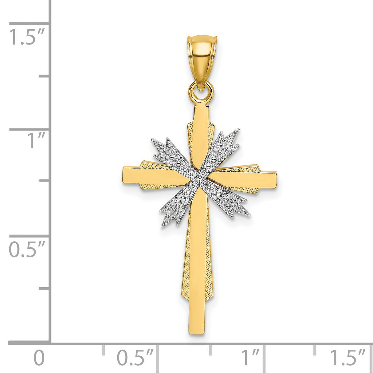 14k Multi-Tone Gold Beveled Cross Pendant with White Accents, Religious Charm for Men and Women