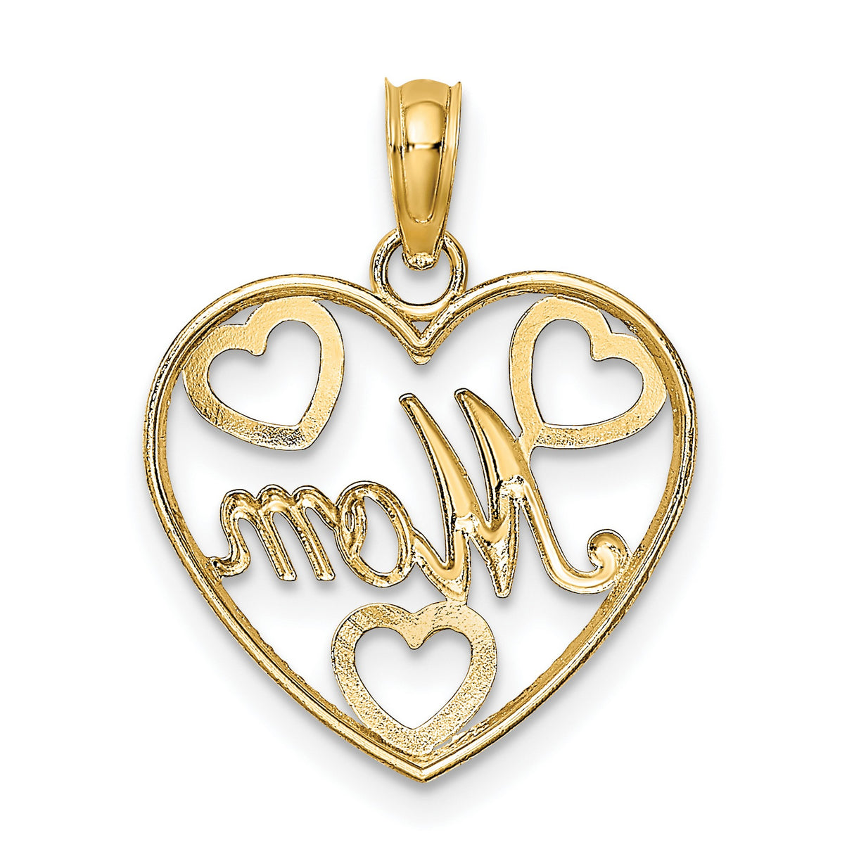 14k Multi-Tone Gold Heart Pendant with Mom Design and Rhodium Accents for Women