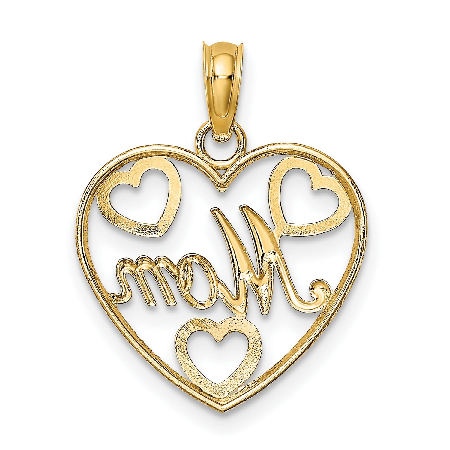 14k Multi-Tone Gold Heart Pendant with Mom Design and Rhodium Accents for Women