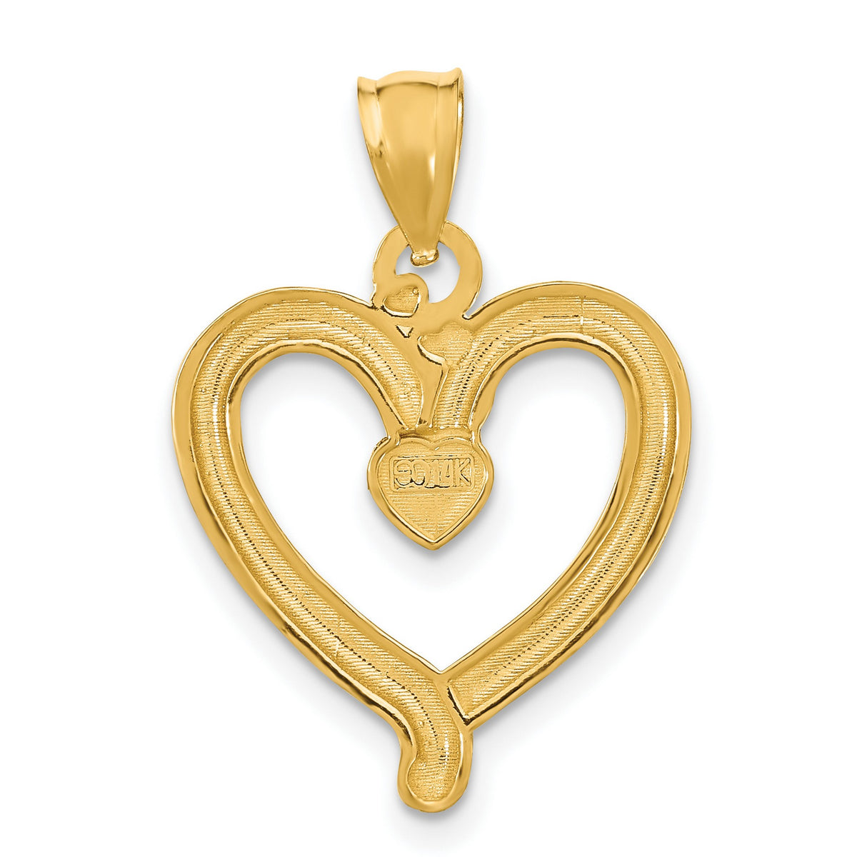 14k Multi-Tone Gold Heart Pendant with Open Heart Design and Diamond-Cut Accents for Women