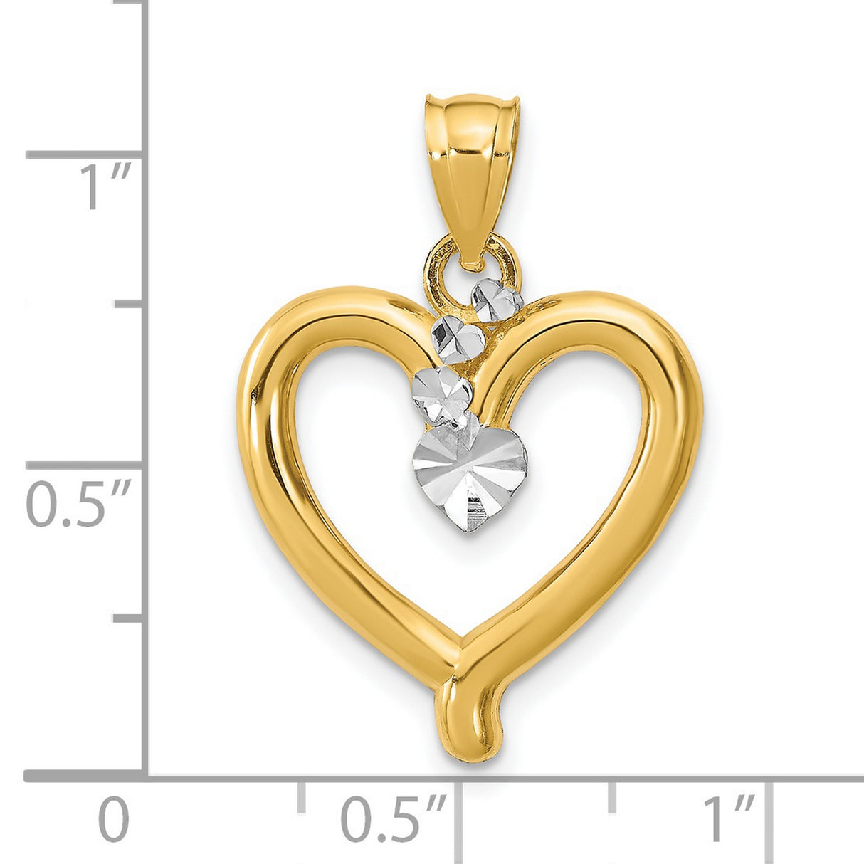14k Multi-Tone Gold Heart Pendant with Open Heart Design and Diamond-Cut Accents for Women
