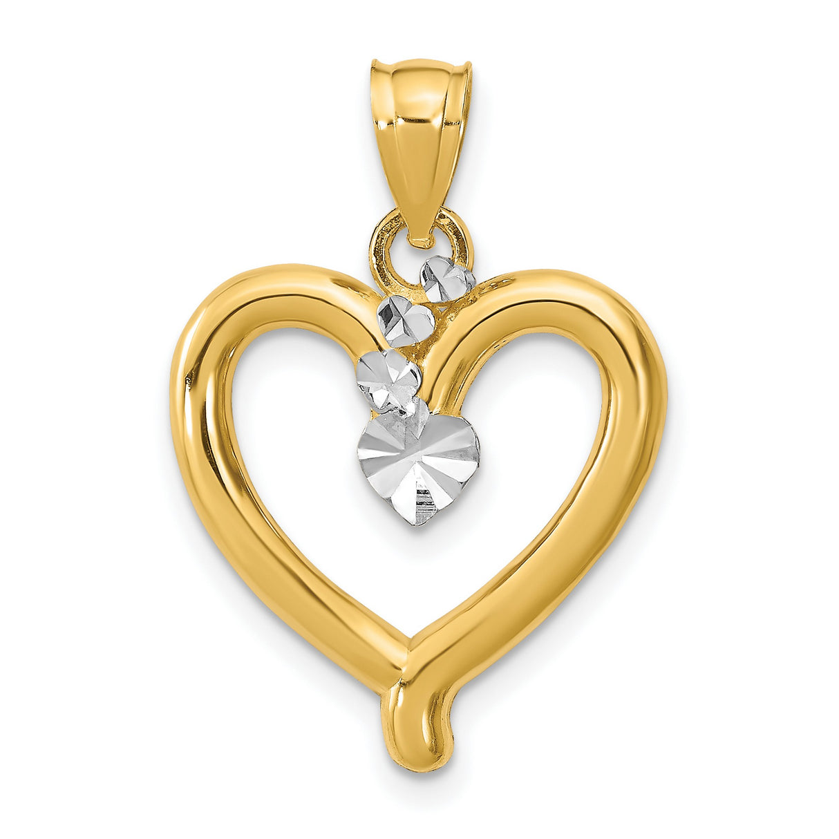 14k Multi-Tone Gold Heart Pendant with Open Heart Design and Diamond-Cut Accents for Women