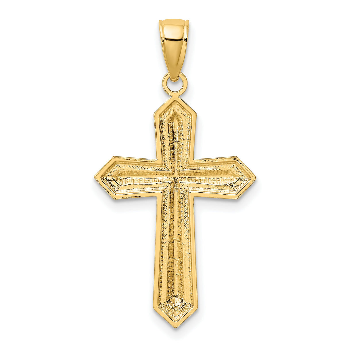 14k Yellow and White Gold Cross Pendant with Textured Center Design, Two-Tone Religious Charm