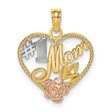 14k Two-Tone Gold Heart Pendant with Rose and Leaf Accents, #1 Mom Design