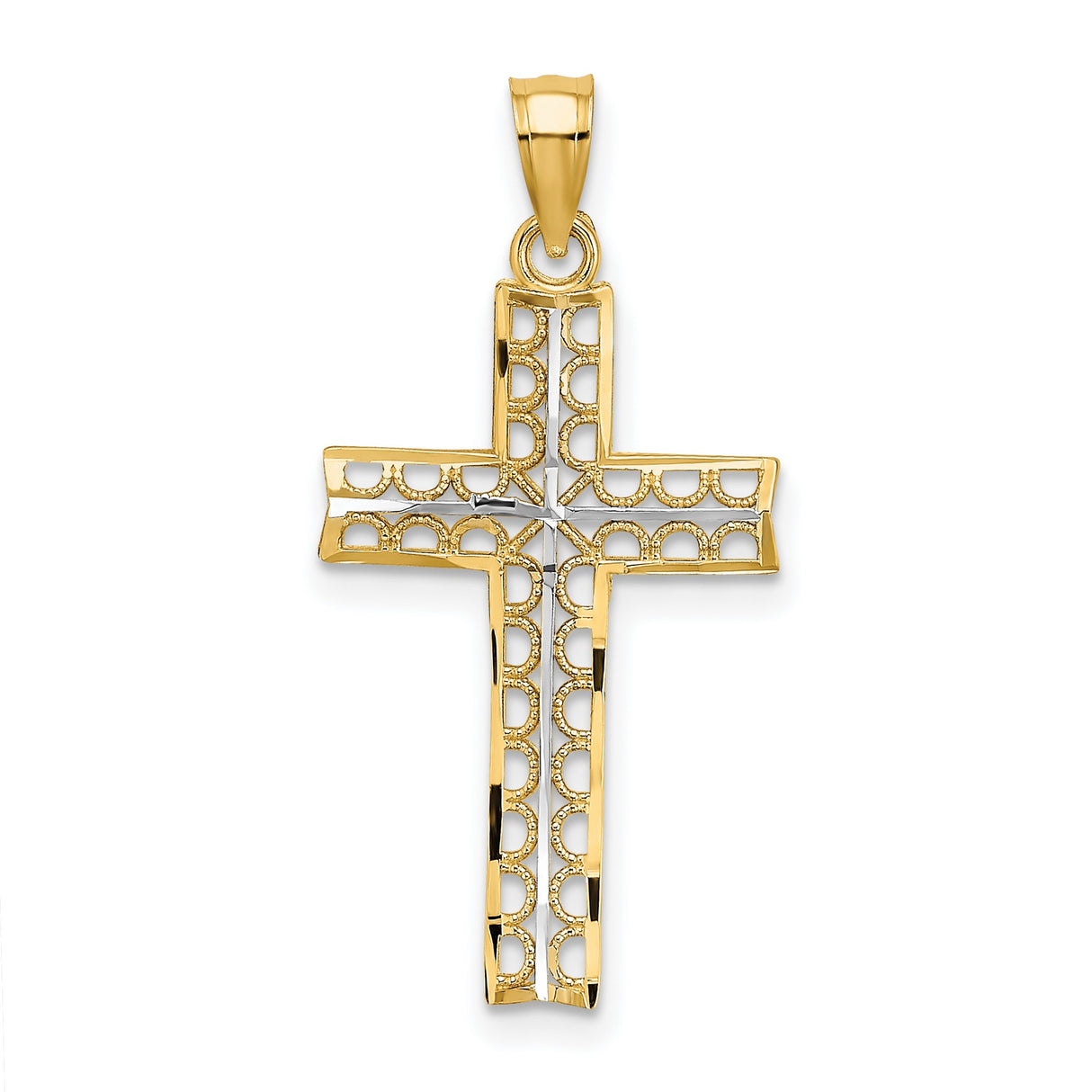14k Yellow and White Gold Cross Pendant, Polished Finish, Spiritual Symbol for Men and Women