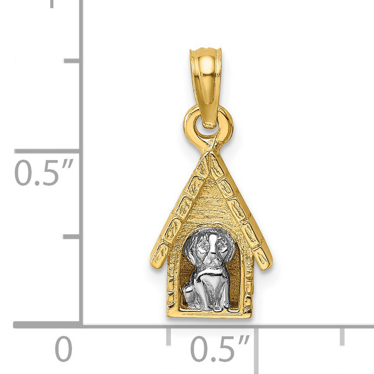 14k Two-Tone Gold Doghouse Pendant with Dog Inside, Pet Lover Charm