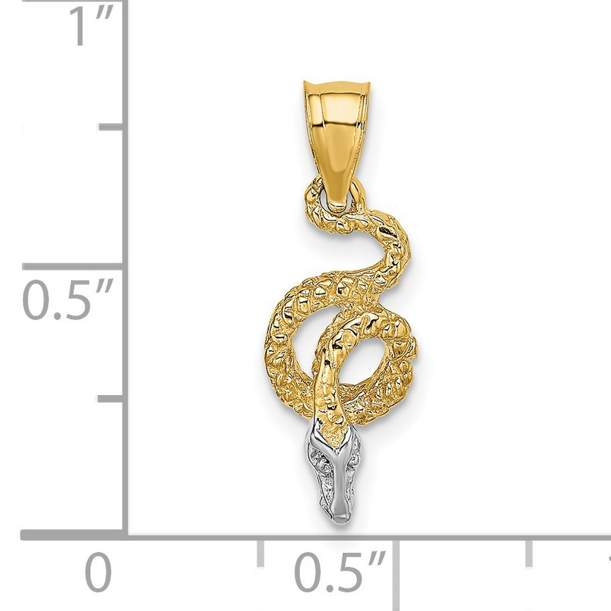 14k Multi-Tone Gold Snake Pendant with Rhodium Head, Coiled Serpent Design