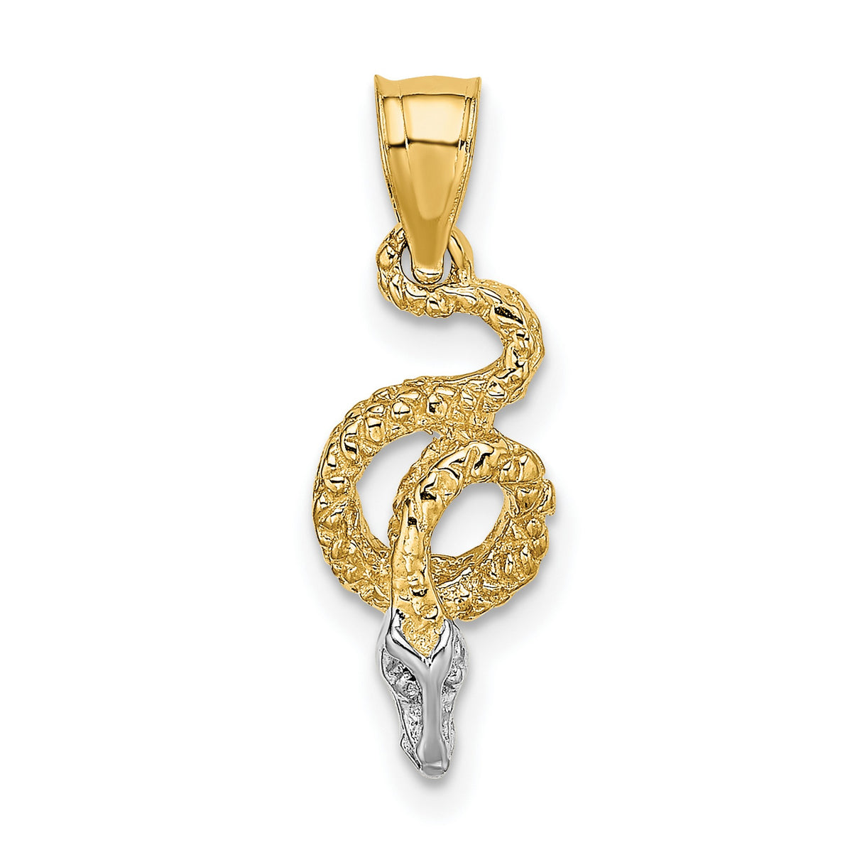 14k Multi-Tone Gold Snake Pendant with Rhodium Head, Coiled Serpent Design