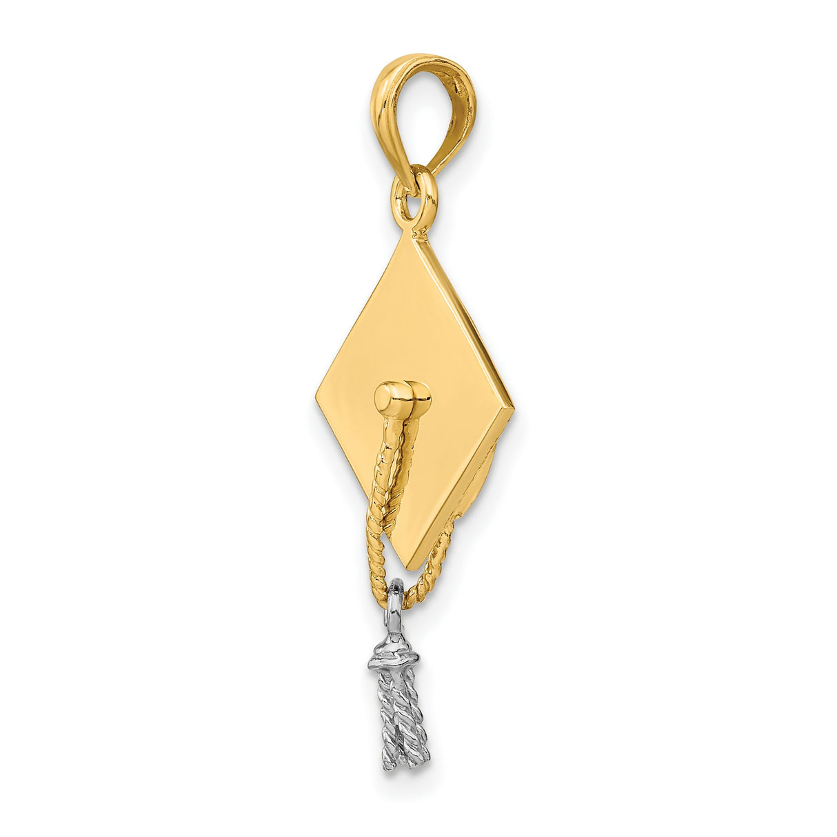14k Multi-Tone Gold Graduation Cap Pendant with Detailed Tassel Charm, Unisex Academic Jewelry