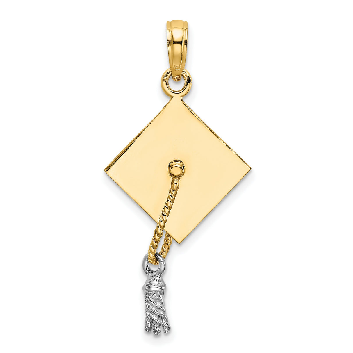 14k Multi-Tone Gold Graduation Cap Pendant with Detailed Tassel Charm, Unisex Academic Jewelry