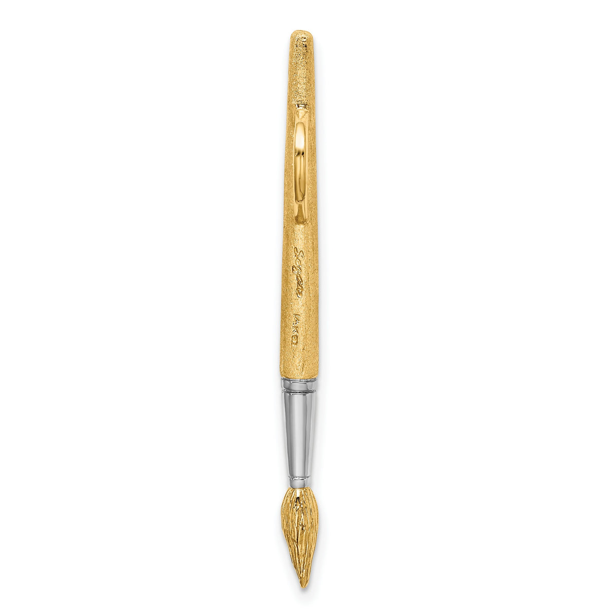 14k Multi-Tone Gold Paintbrush Pendant with Rhodium Tip, Artistic Design Charm